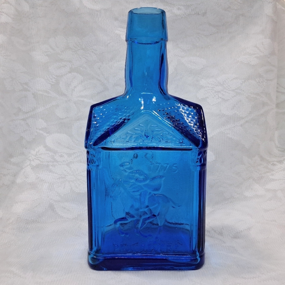 Vintage Wheaton Glass Paul Revere Bottle Cobalt Blue 1775 Eagle Americana 8" - Picture 14 of 14